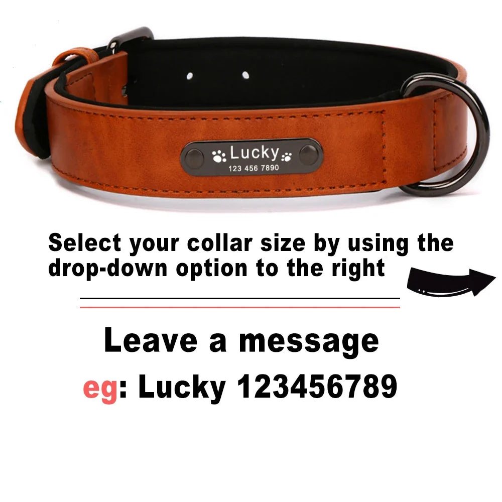 Engrave Name Dog Collar Leather Personalized - MyPetDollar.com