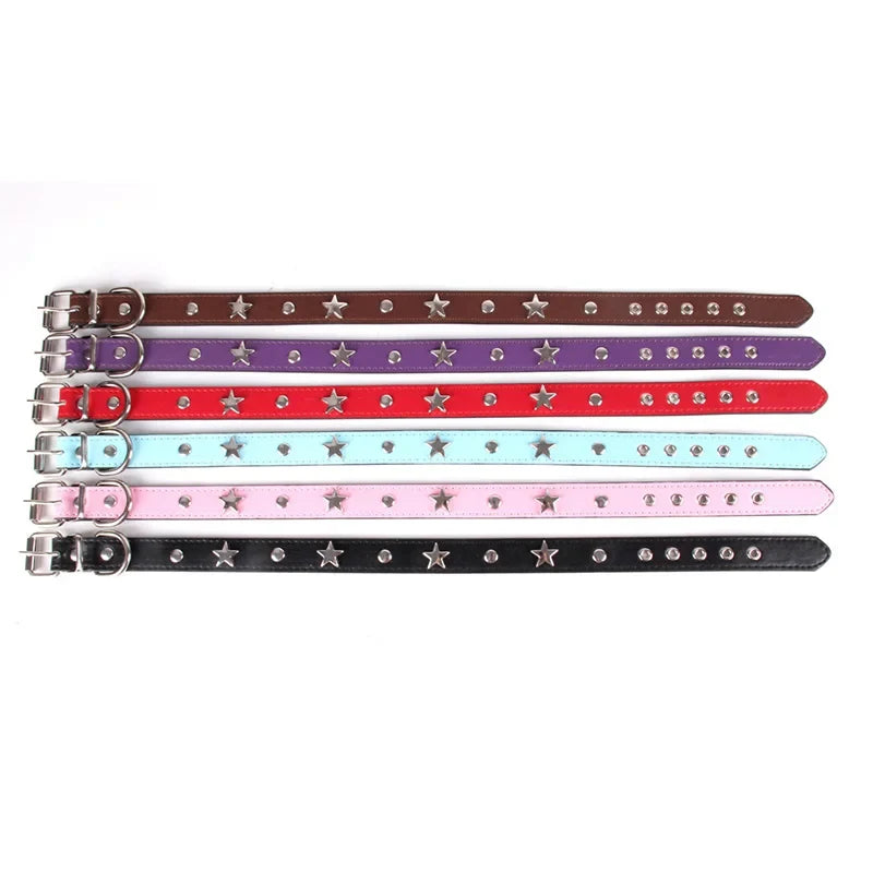 S/M/L Star Studded Pet Dog Collar Leather - MyPetDollar.com