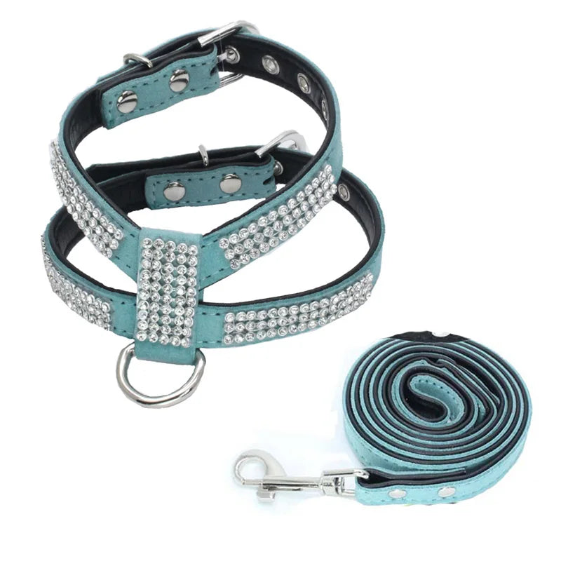 Rhinestone Pet Dog Harness Leash Set for - MyPetDollar.com