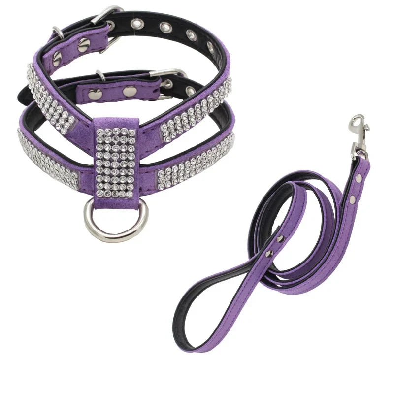 Rhinestone Pet Dog Harness Leash Set for - MyPetDollar.com