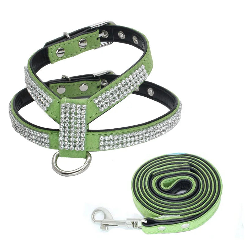 Rhinestone Pet Dog Harness Leash Set for - MyPetDollar.com