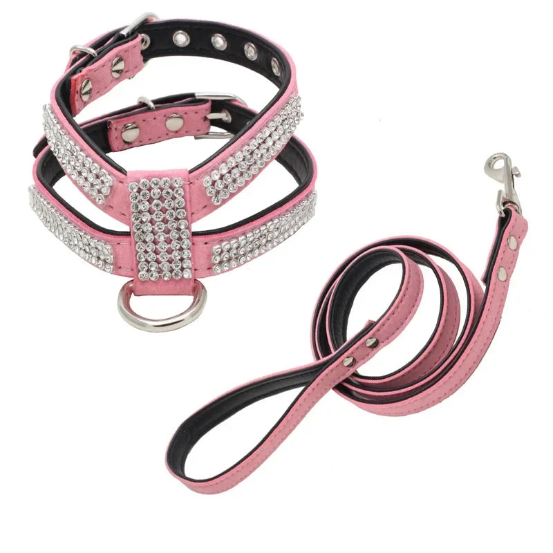 Rhinestone Pet Dog Harness Leash Set for - MyPetDollar.com