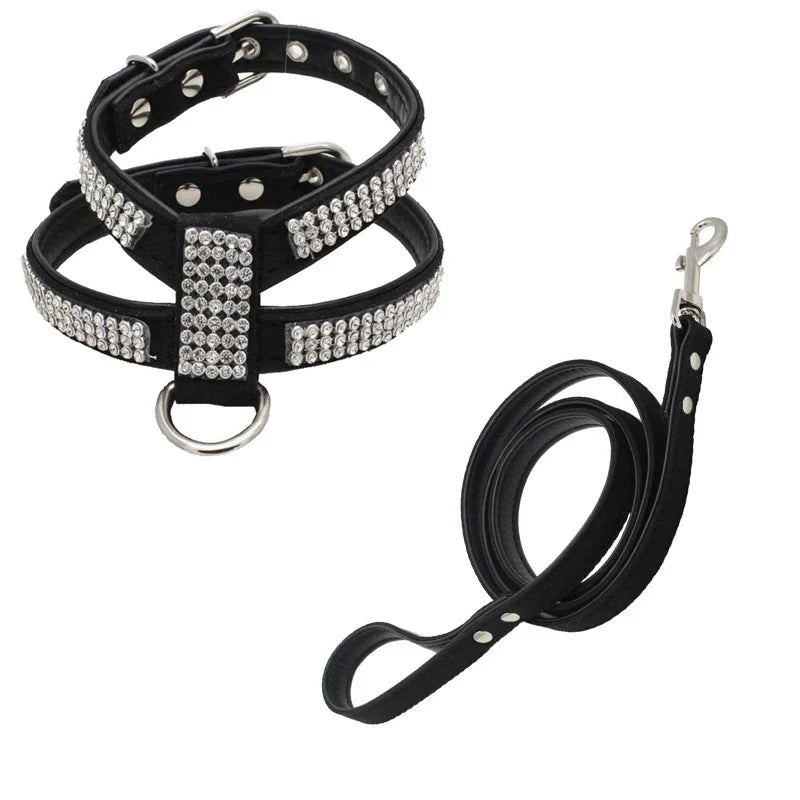 Rhinestone Pet Dog Harness Leash Set for - MyPetDollar.com