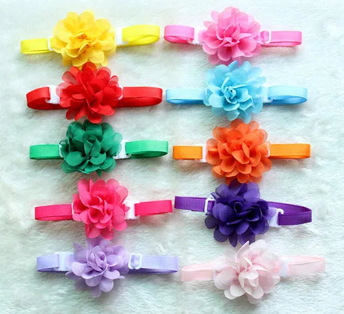 Dog Bow Tie Chiffon Flowers Necktie Adjustable Bowtiescollar
