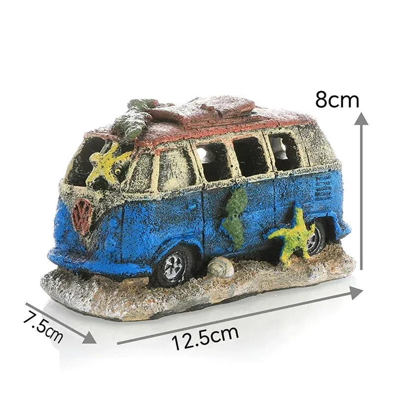 Aquarium Ornament Shaped Like Car Wreckage Featuring Hiding – 4 Colors