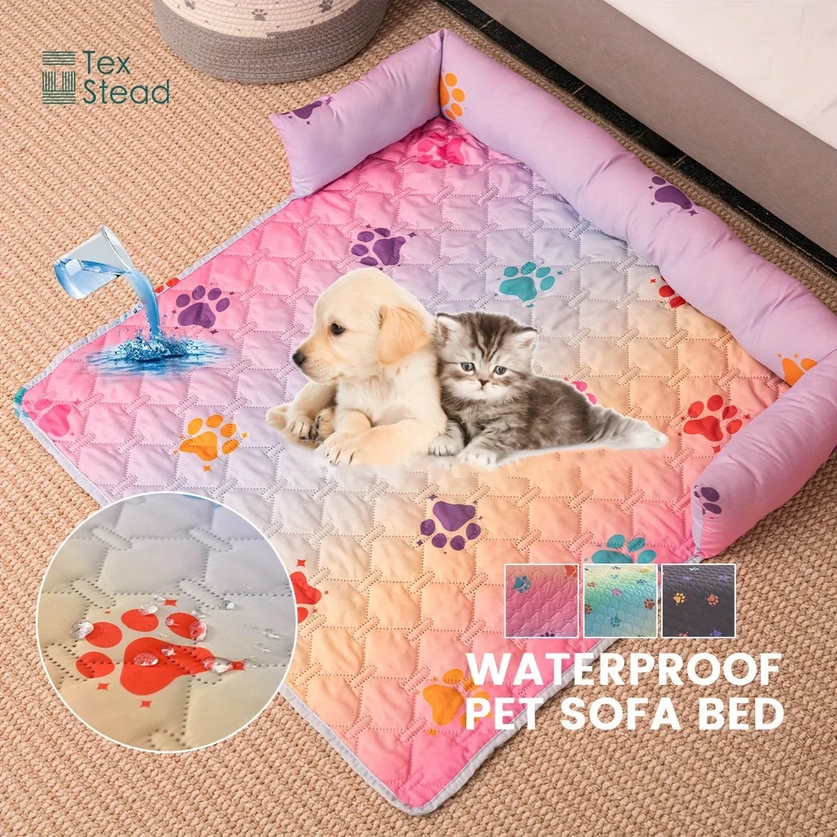 Reversible Rainbow Check Pet Bed with - MyPetDollar.com