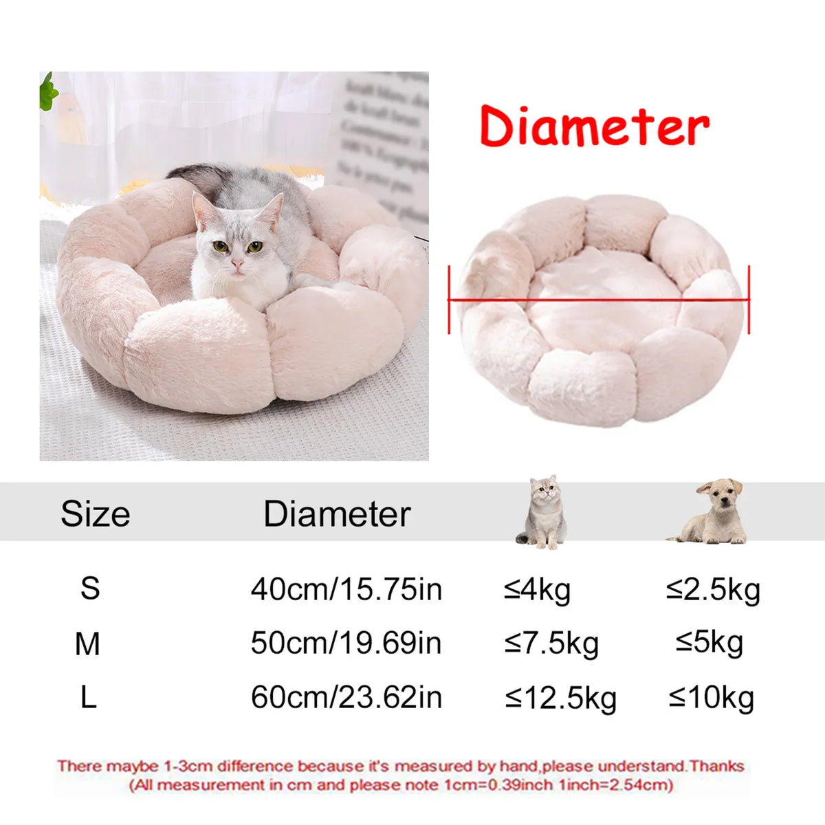 Round Dog Bed Winter Warm Cat Bed Plush - MyPetDollar.com