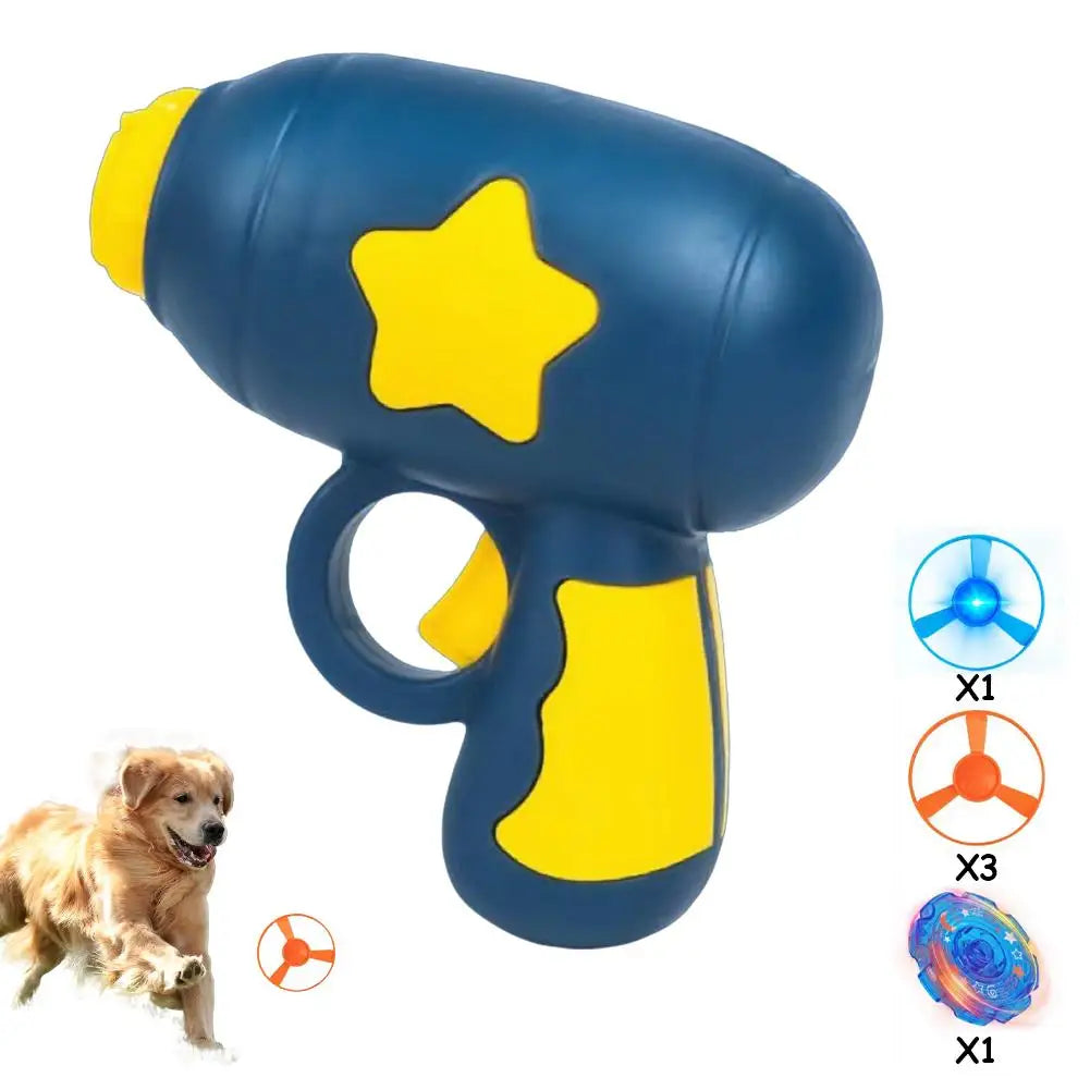 Funny Interactive Cat Plaything Flying Propeller Disc Launcher Gun