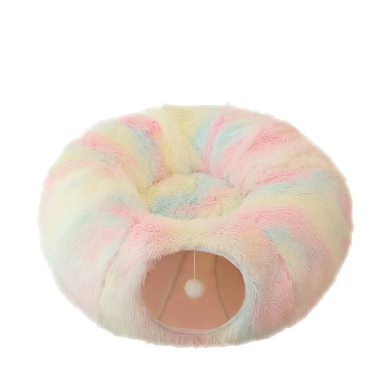 Long Plush Cat Tunnel Bed Removable Washable - MyPetDollar.com