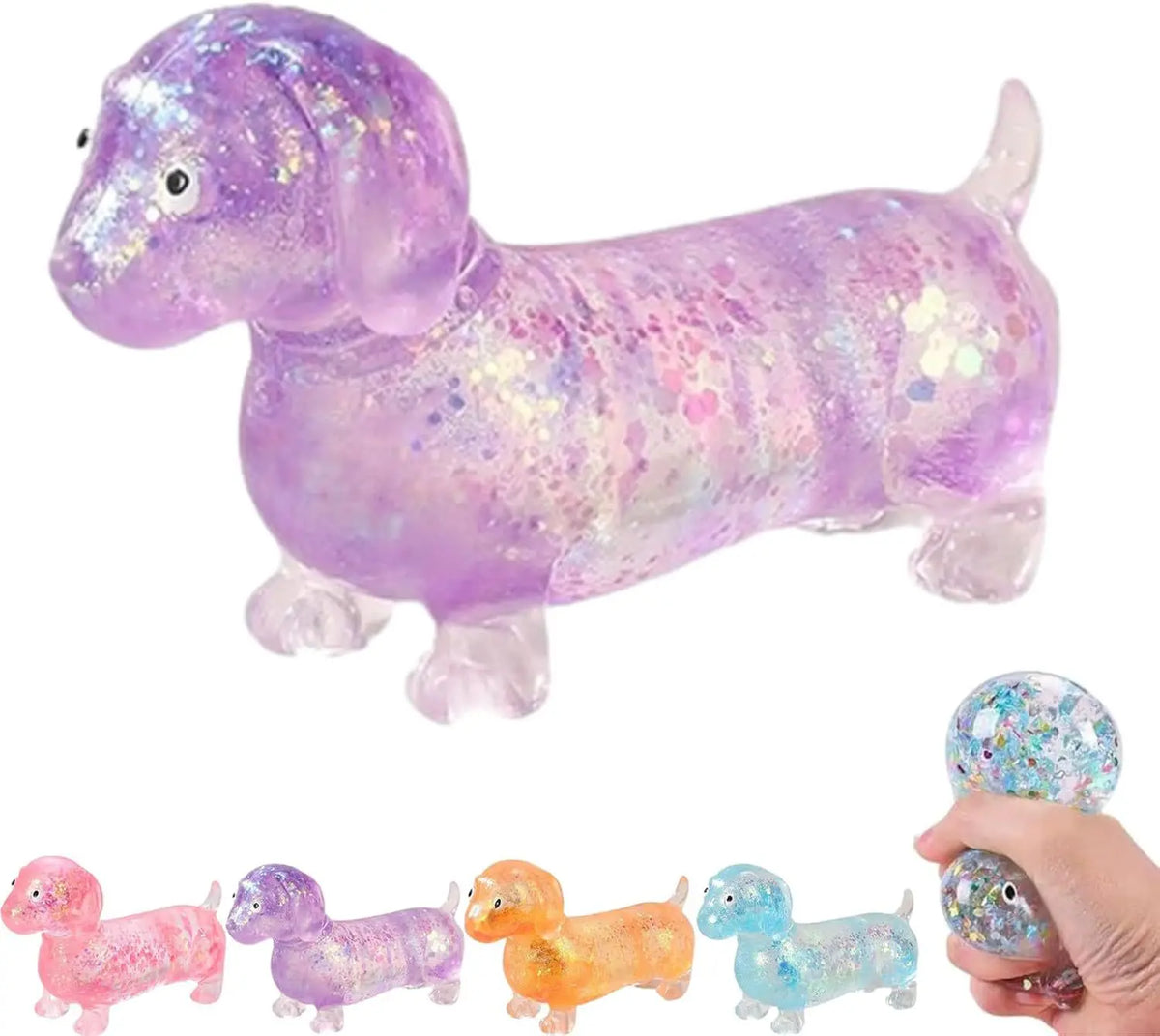 Glitter Dachshund Squishy Squeeze Plaything Soft Stretchy Vent Ball for Dogs