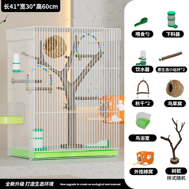 large Vertical Bird Enclosure with Natural Wood Perch – 19 Colors