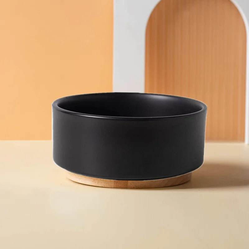 Ceramics Dog Bowl with Wood Mat Wide Mouth - MyPetDollar.com