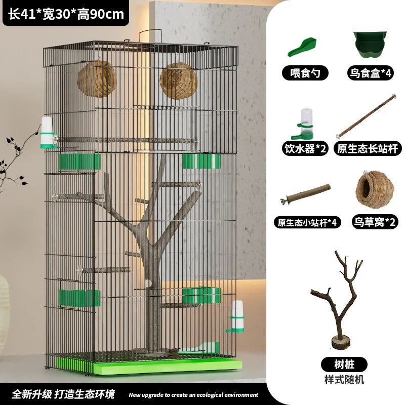Large Vertical Bird Cage with Natural Wood - MyPetDollar.com