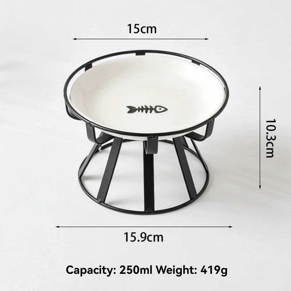 Non-Slip Elevated Ceramic Cat Bowl with Iron Stand
