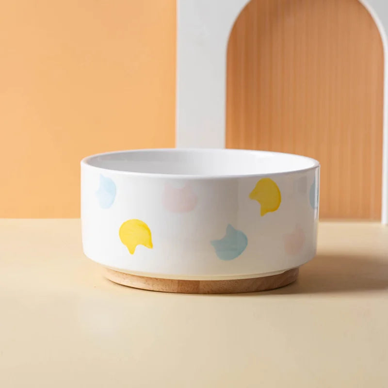 Ceramics Dog Bowl with Wood Mat Wide Mouth - MyPetDollar.com