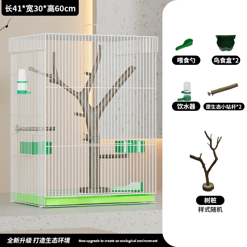 Large Vertical Bird Cage with Natural Wood - MyPetDollar.com