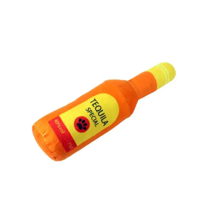 Funny Plush Dog Toys Beer Bottle Shaped Small Large Squeak, Interactive