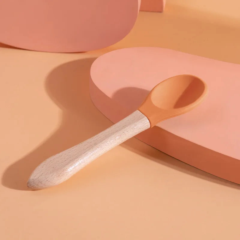 Multi - Color Pet Silicone Feeding Spoon Wooden Handle Food