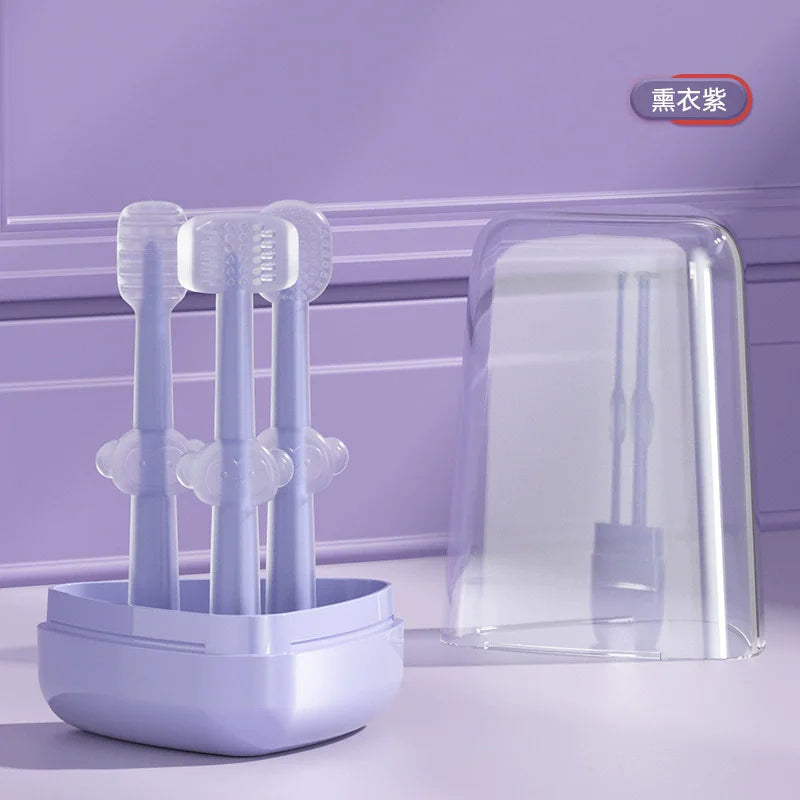 Set Pet Toothbrush Purple Cat Silica Gel Brush