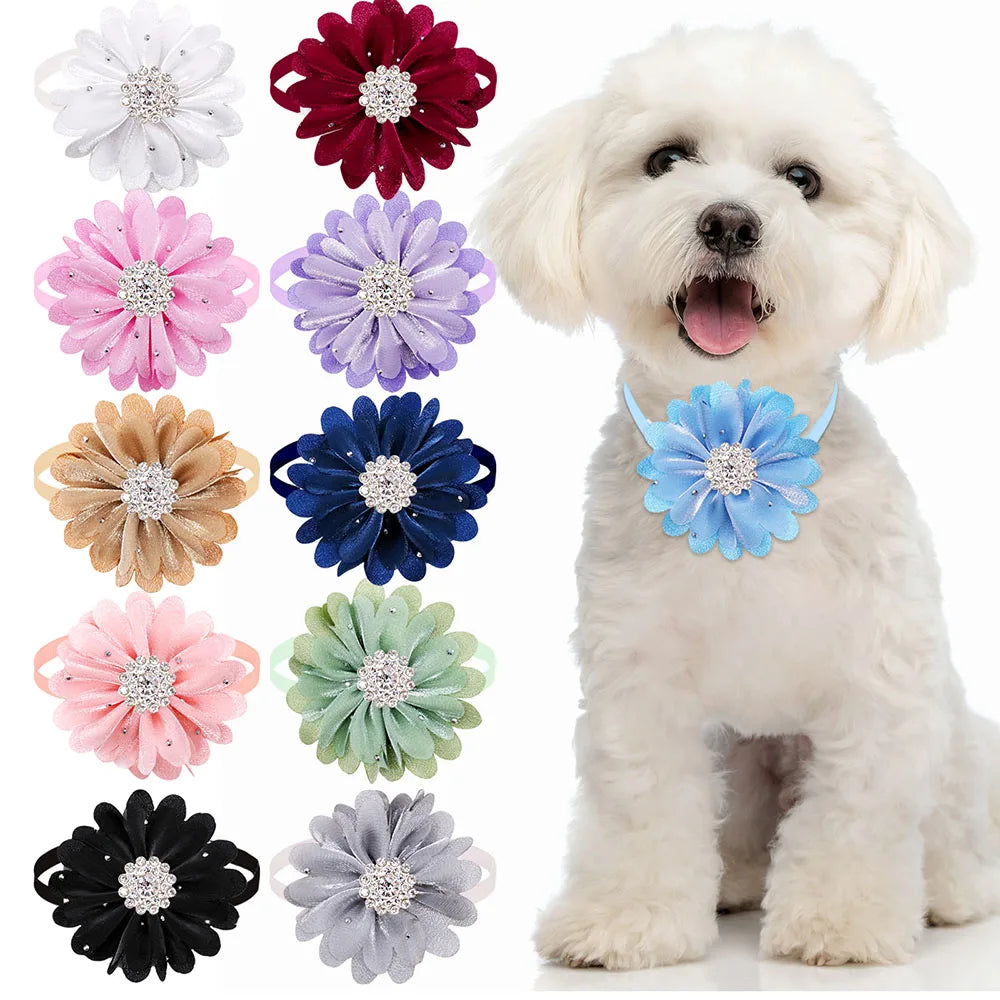 30PCS Fashion Diamond Flower Dog Bow Tie - MyPetDollar.com