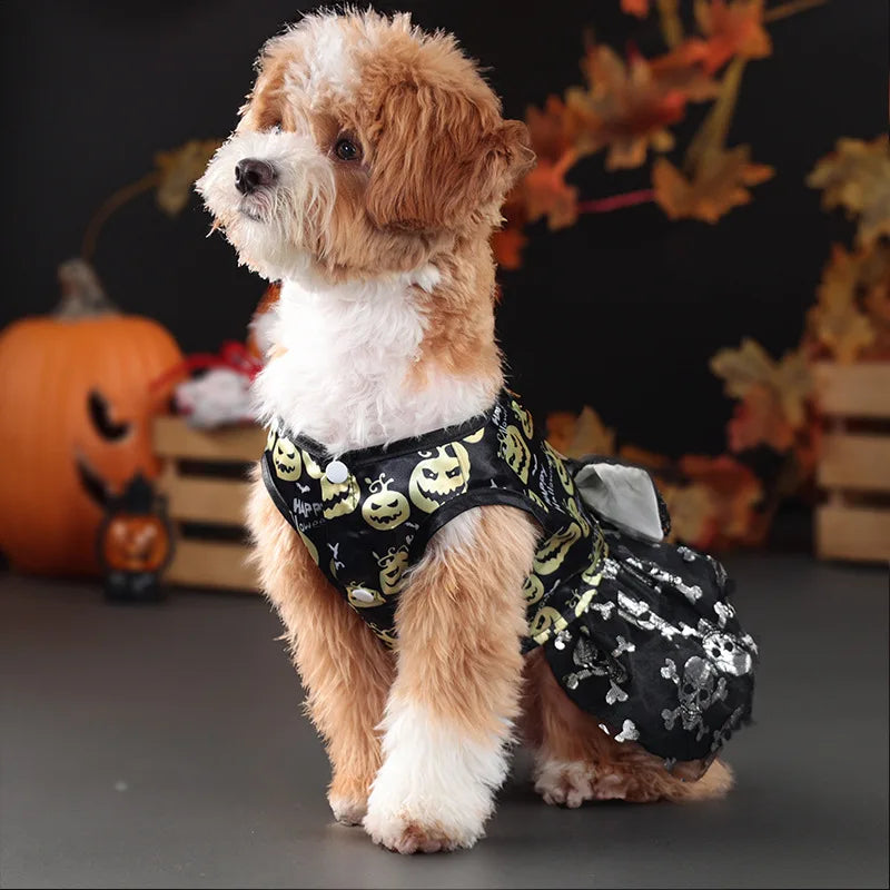 Cute Pet Halloween Ghost Pumpkin Skirt Dress - MyPetDollar.com