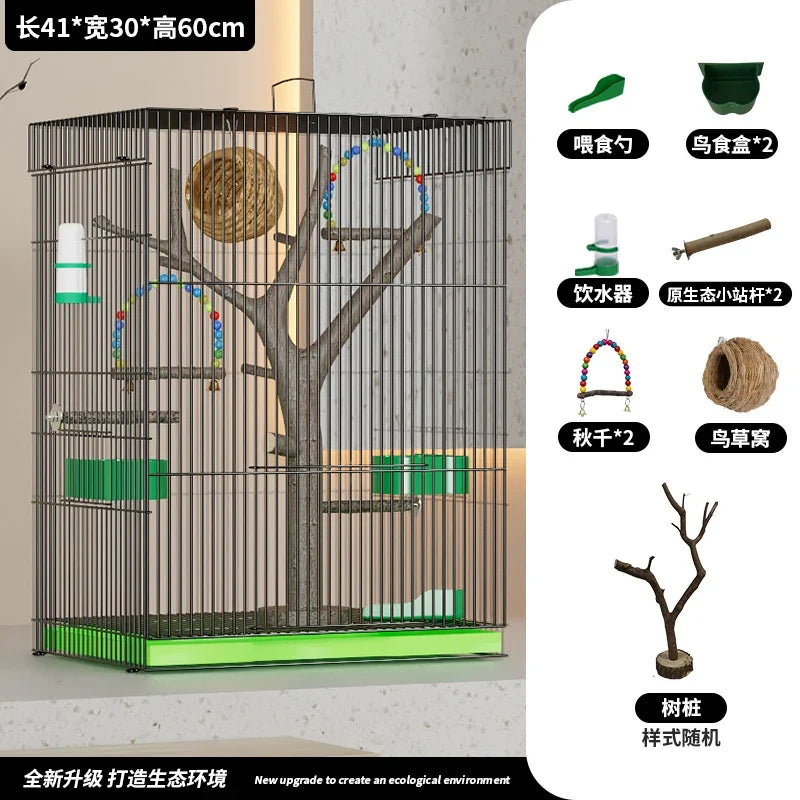 Large Vertical Bird Cage with Natural Wood - MyPetDollar.com