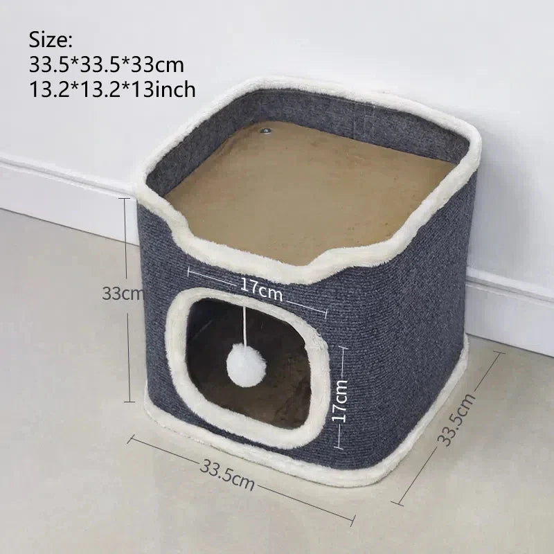 Soft 3-Tiers Cat Bed Winter Pet Home Covered Cave