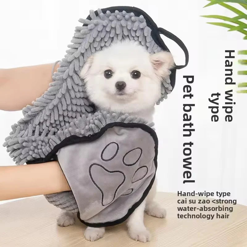Chenille Thick Pet Bath Towel With Hand - MyPetDollar.com