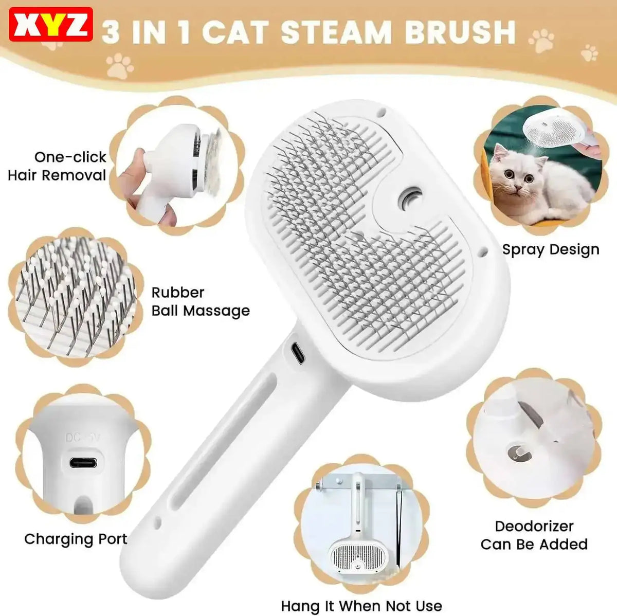 Steamy Dog Brush Electric Spray Cat Hair - MyPetDollar.com