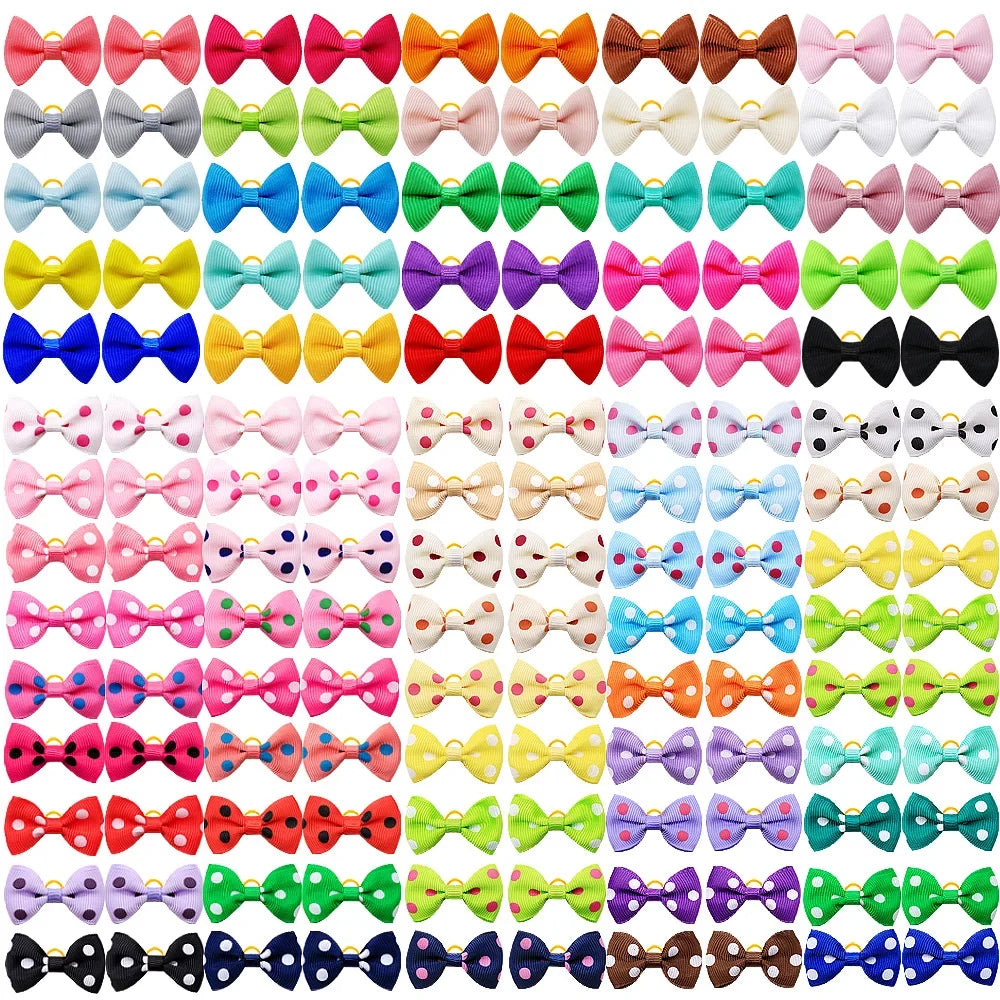 Dog Bows with Rubber Bands Solid Polka Dot Style Handmade – Dog Supplies