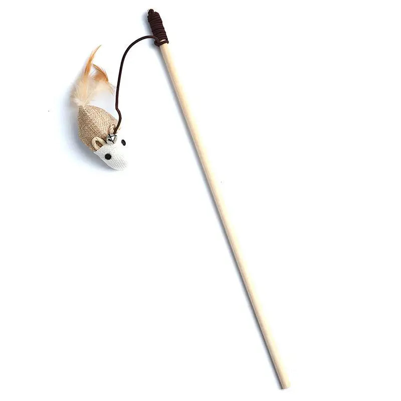 Wood Teaser Feather Toys Kitten Funny Colorful Rod Cat Wand, Interactive
