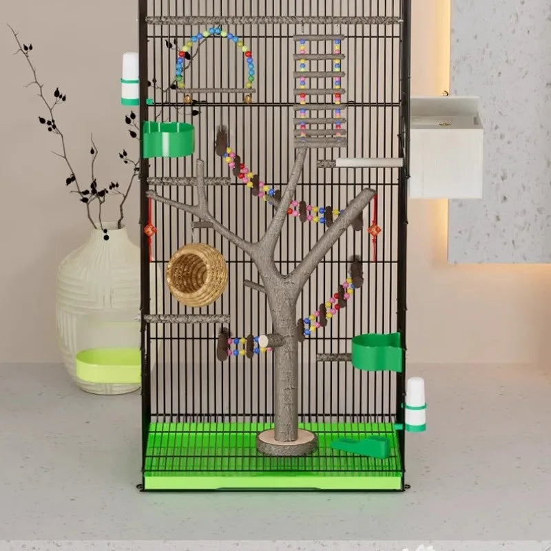 Large Vertical Bird Cage with Natural Wood - MyPetDollar.com