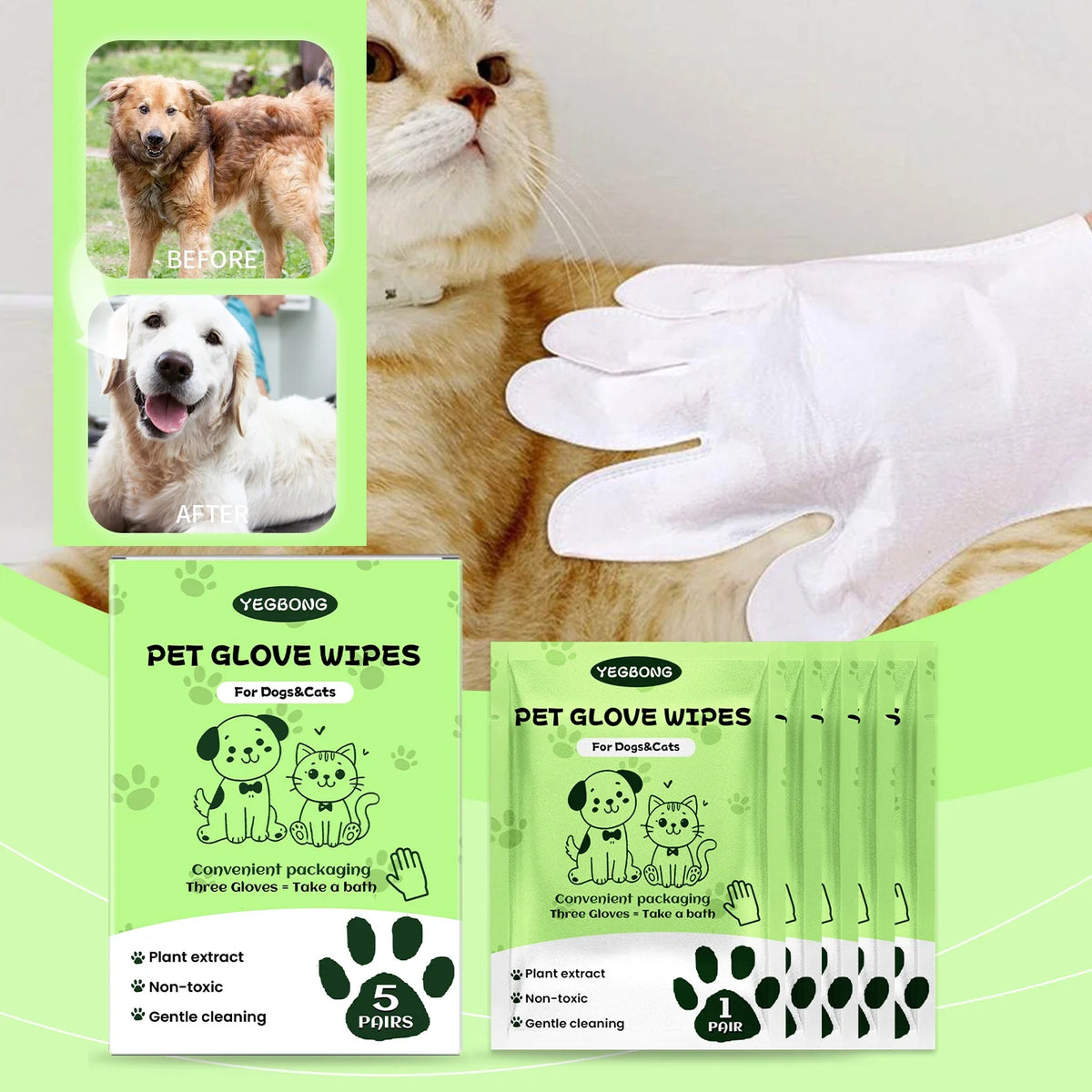 YEGBONG Pet Wash Free Cleaning Gloves Cat - MyPetDollar.com