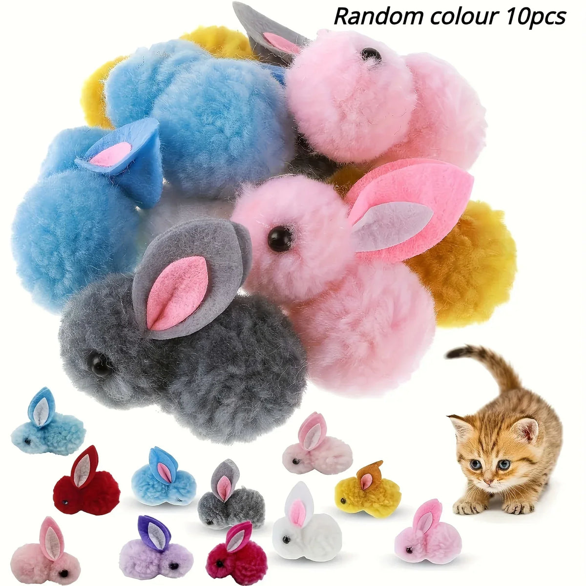 Interactive Color Random Plush Bunny Cat Toys for Small Pets
