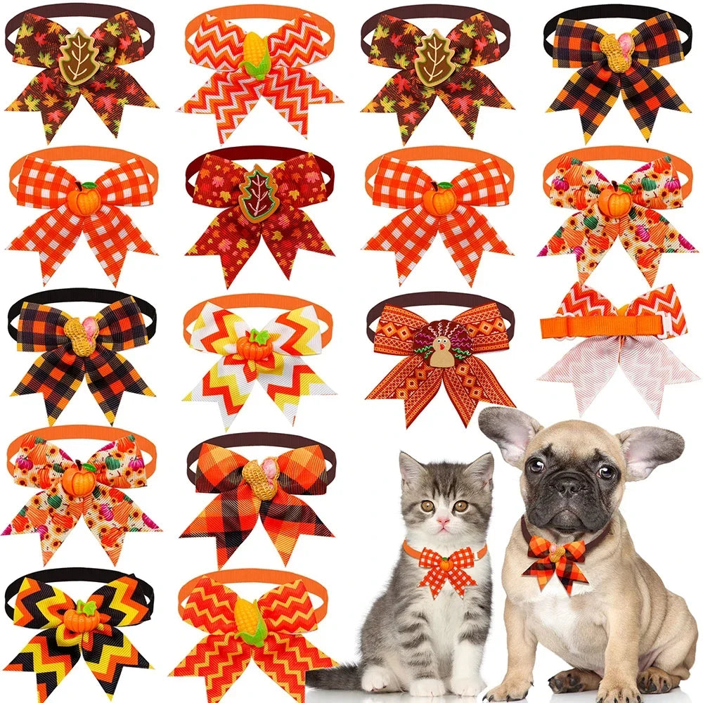 50pcs Autumn Dog Bowties Thanksgiving Small - MyPetDollar.com