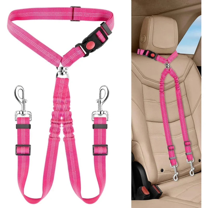 Double Head Dog Safety Harness Adjustable Split Connection Car – 6 Colors