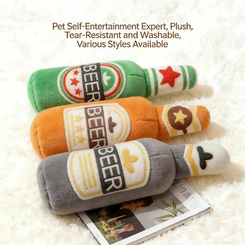 Realistic Beer Plush Dog Toy Squeaky BB - MyPetDollar.com