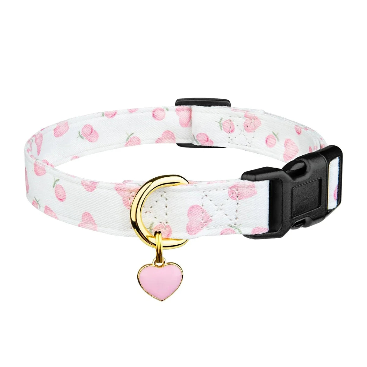 Solid Cotton Dog Collar Cute Heart and Strawberry Pendant