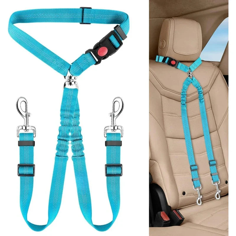 Double Head Dog Safety Harness Adjustable Split Connection Car – 6 Colors