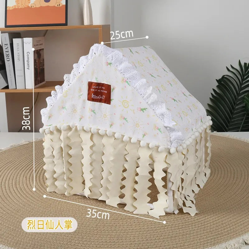 Cotton Fringe Tent Hamster Hideout Portable Rabbit Chinchilla Guinea – 4 Colors