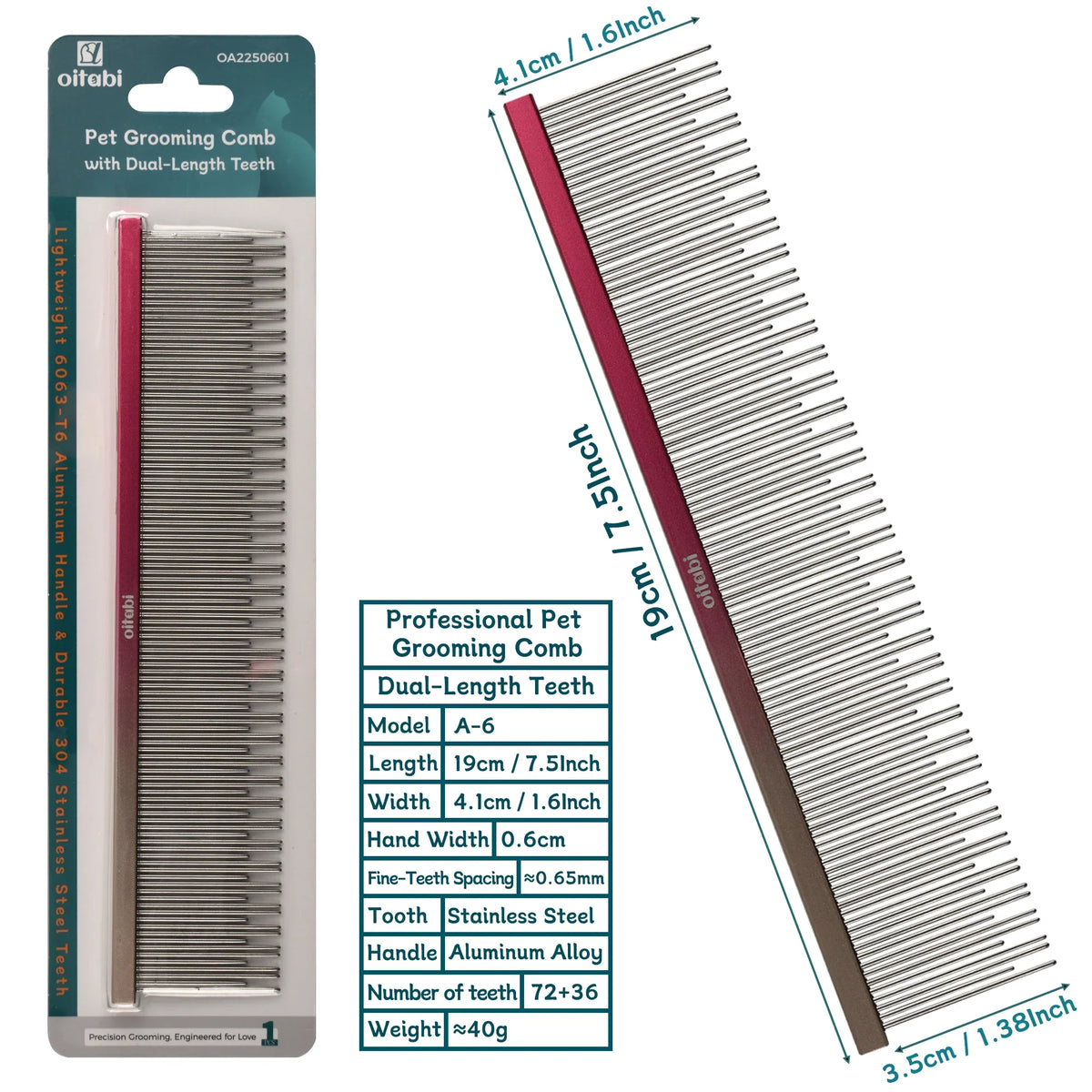 Oitabi Cat Carding Dual-Length Comb for - MyPetDollar.com