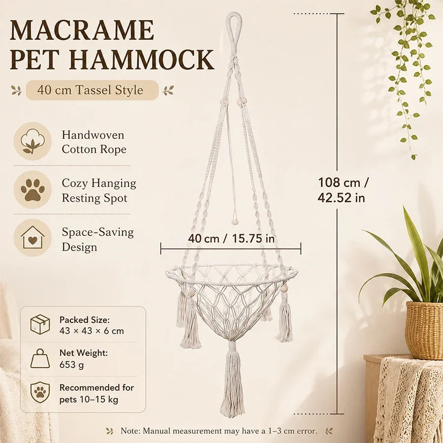 Cotton Boho Macrame Hanging Pet Hammock
