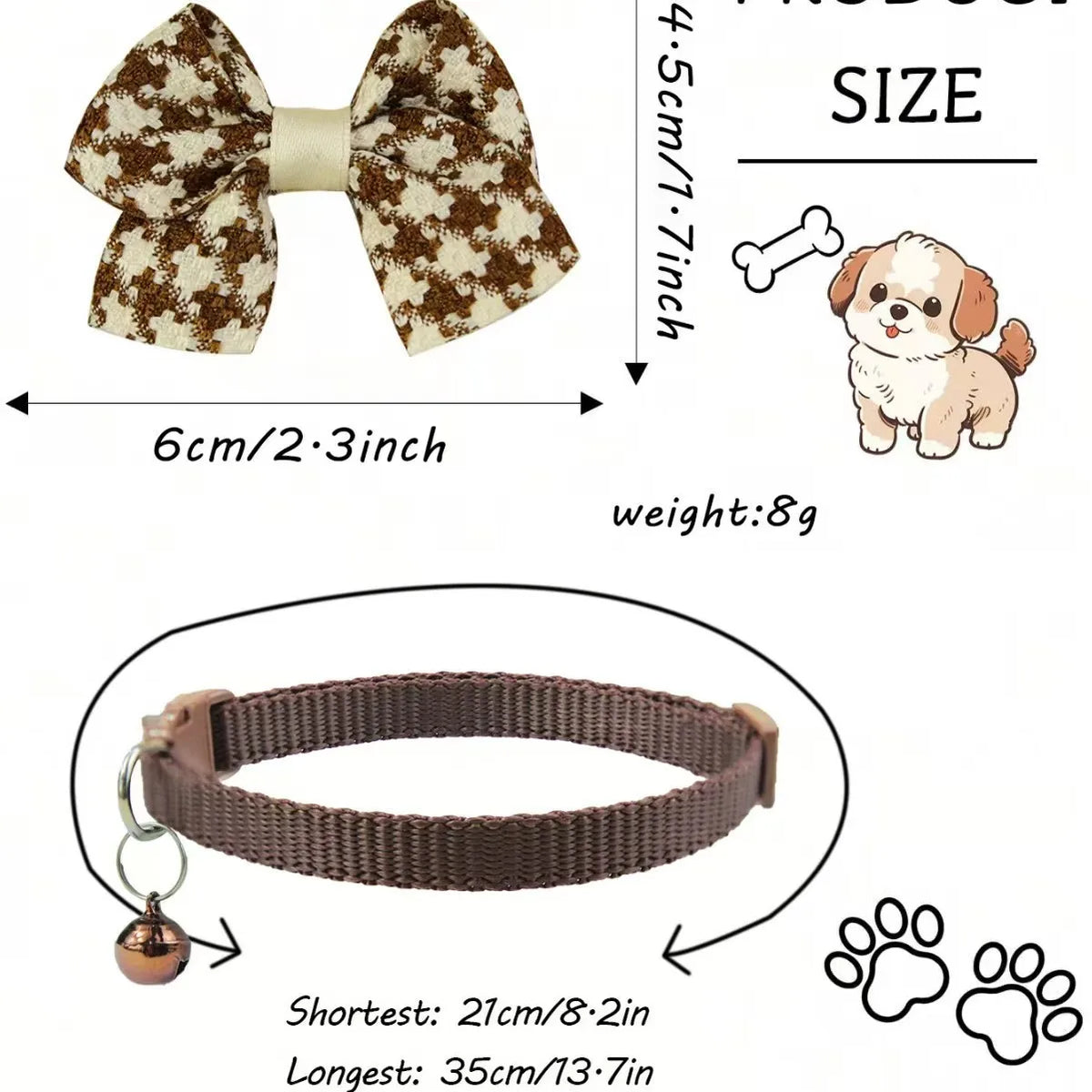 1/4PCS Brown Winter Dog Collar Bowknot Puppy - MyPetDollar.com