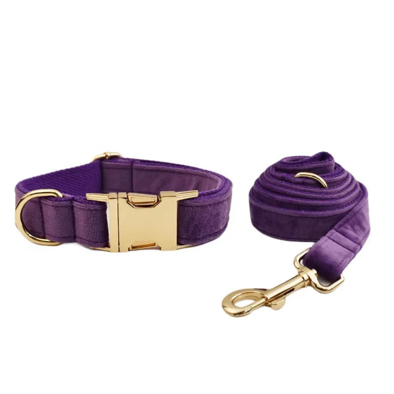 Purple Velvet Dog Collar And Leash Set For - MyPetDollar.com