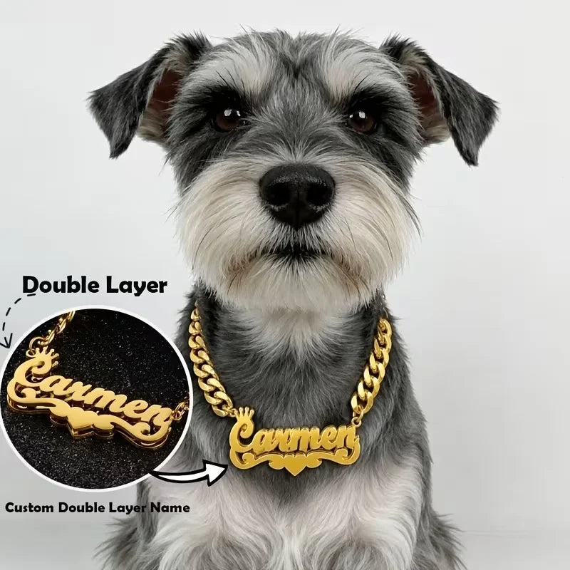 Custom Double Layer Pet Name Necklace 18K - MyPetDollar.com