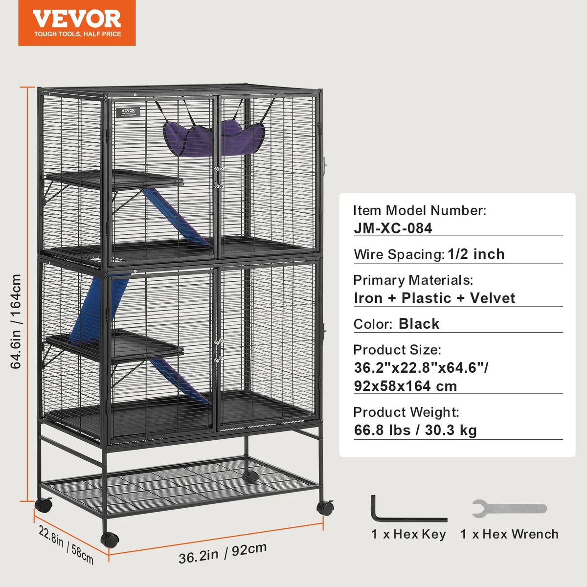 SucceBuy 64.6" Rolling Metal Ferret Cage - MyPetDollar.com