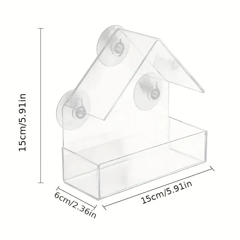 Acrylic Bird Food Feeder Clear Window Outside Hanging
