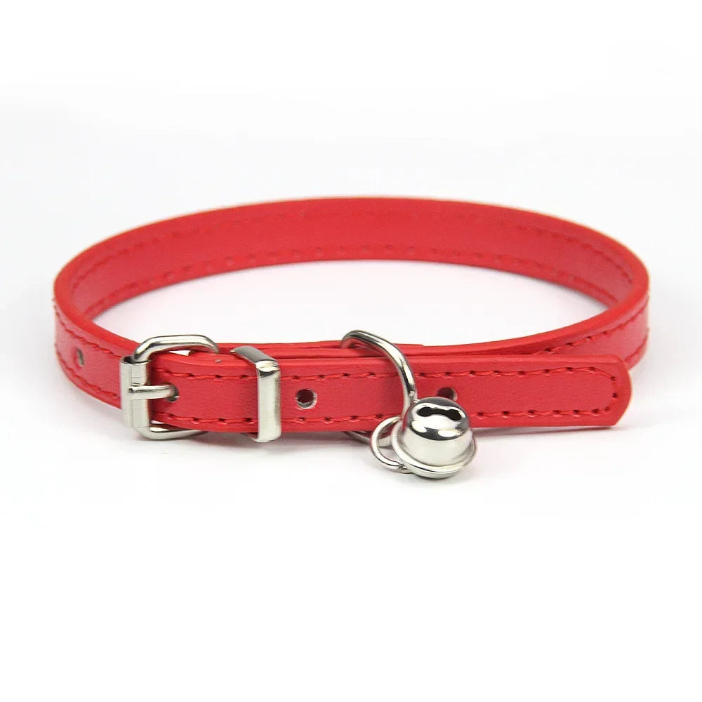 Cute Puppy Cat Collar With Bells PU Leather - MyPetDollar.com