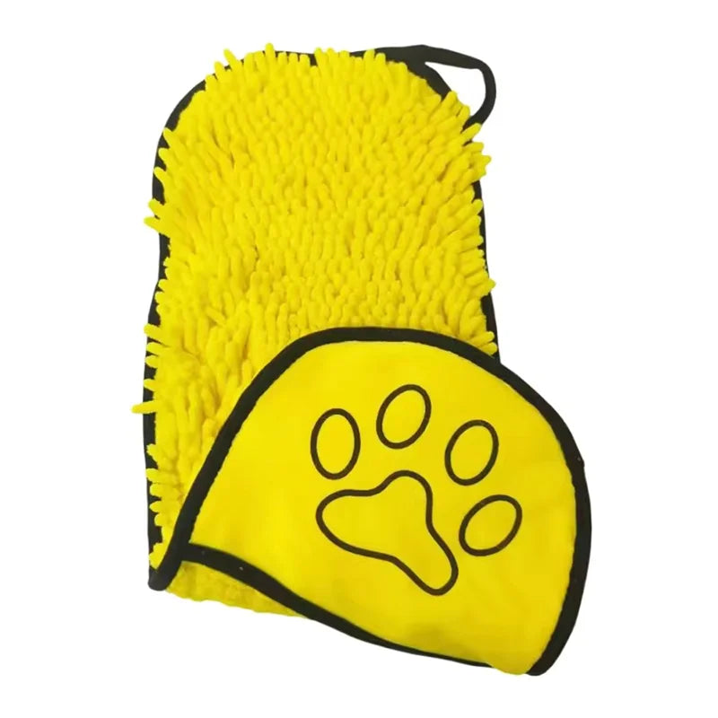 Chenille Thick Pet Bath Towel with Hand Pocket Ultra Absorbent – 3 Colors