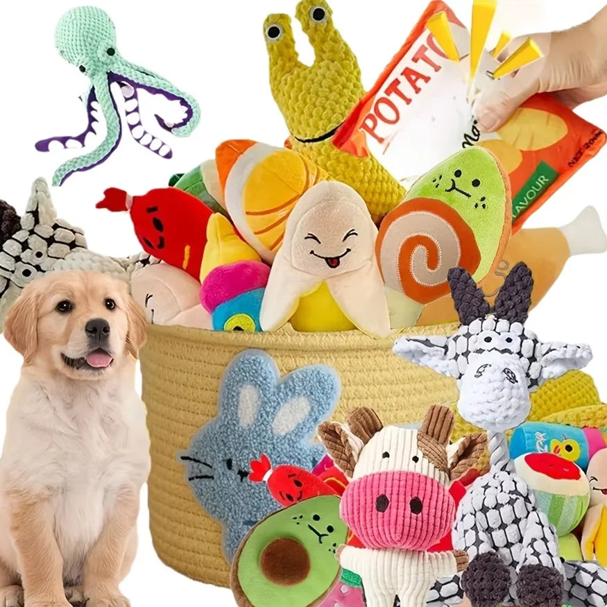 Random Squeaky Dog Plush Toy Set – 4 Colors